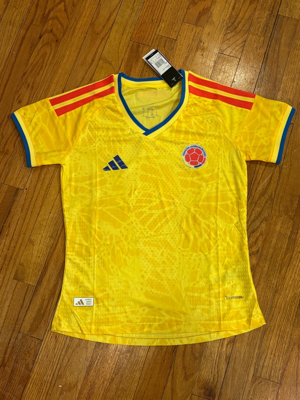 adidas Yellow Colombia Soccer Jersey with Blue and Red Accents XL